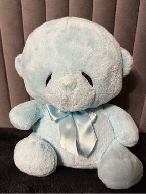 Ganz Baby Blue Teddy Bear Plush Satin Bow Stuffed Animal Lovey Soft Toy 10”